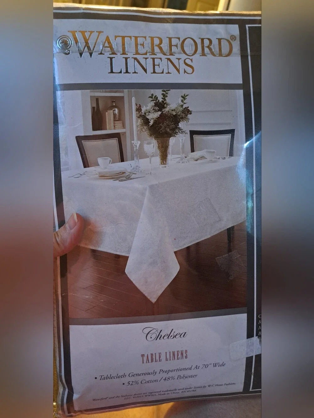 Waterford Linen Tablecloth Chelsea Paisley Pearl 70 x 144 Oblong  Seats 12-16